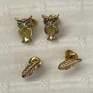 Owl and feather earrings